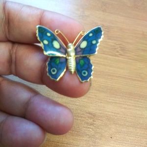 Vintage Enamel Butterfly Brooch Pin Gold Trim Jewelry
